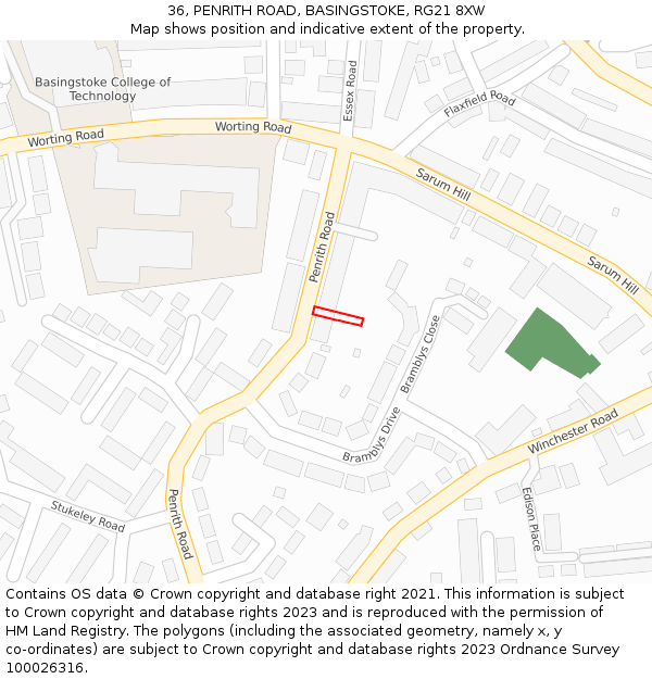 36, PENRITH ROAD, BASINGSTOKE, RG21 8XW: Location map and indicative extent of plot