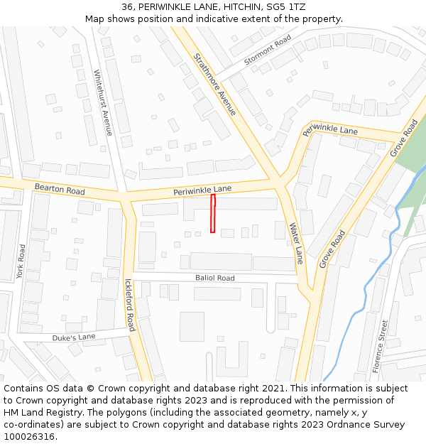 36, PERIWINKLE LANE, HITCHIN, SG5 1TZ: Location map and indicative extent of plot