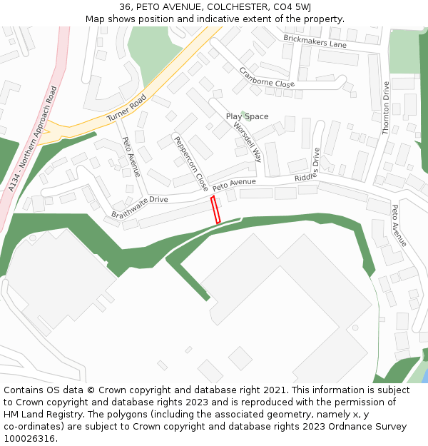 36, PETO AVENUE, COLCHESTER, CO4 5WJ: Location map and indicative extent of plot