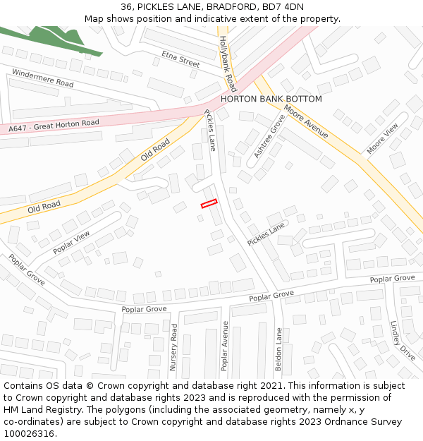 36, PICKLES LANE, BRADFORD, BD7 4DN: Location map and indicative extent of plot