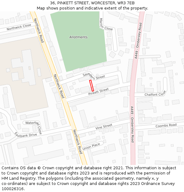 36, PINKETT STREET, WORCESTER, WR3 7EB: Location map and indicative extent of plot