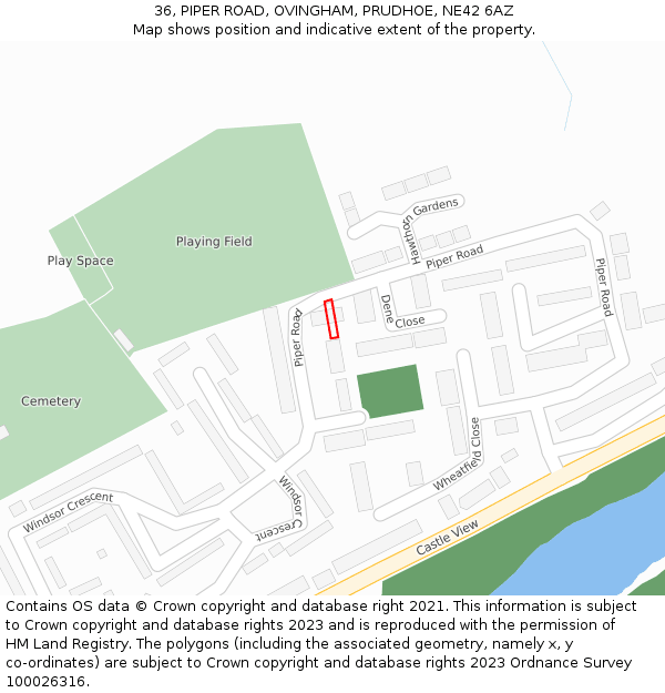 36, PIPER ROAD, OVINGHAM, PRUDHOE, NE42 6AZ: Location map and indicative extent of plot