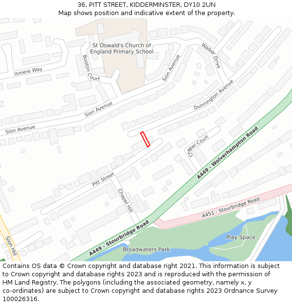 36, PITT STREET, KIDDERMINSTER, DY10 2UN: Location map and indicative extent of plot