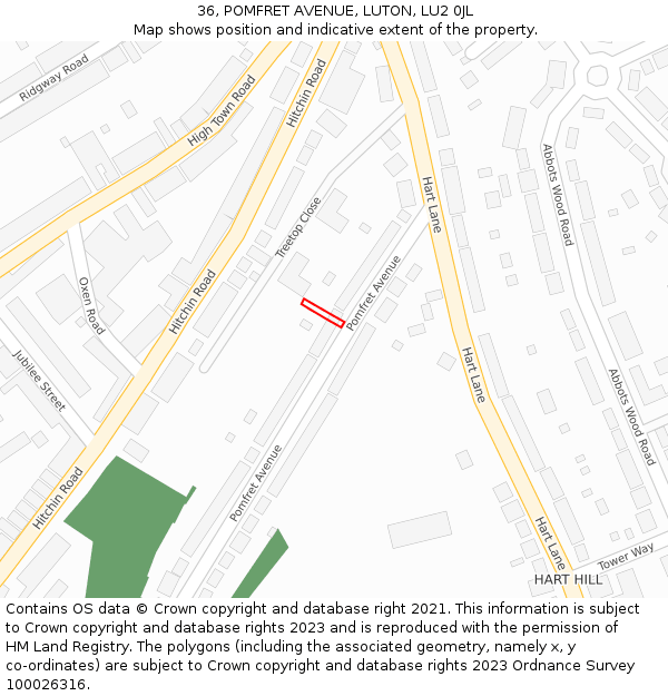 36, POMFRET AVENUE, LUTON, LU2 0JL: Location map and indicative extent of plot