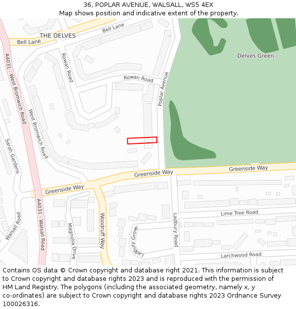 36, POPLAR AVENUE, WALSALL, WS5 4EX: Location map and indicative extent of plot