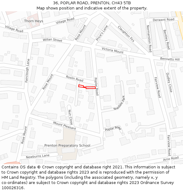 36, POPLAR ROAD, PRENTON, CH43 5TB: Location map and indicative extent of plot