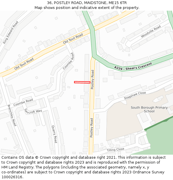 36, POSTLEY ROAD, MAIDSTONE, ME15 6TR: Location map and indicative extent of plot