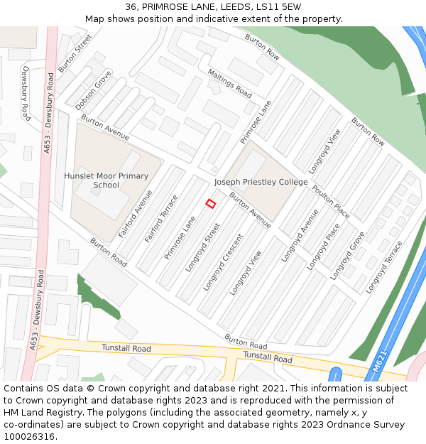 36, PRIMROSE LANE, LEEDS, LS11 5EW: Location map and indicative extent of plot