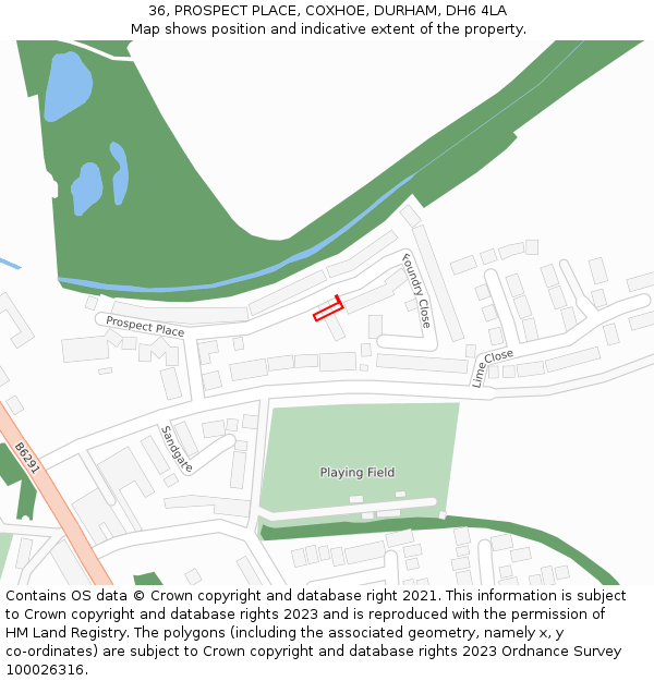 36, PROSPECT PLACE, COXHOE, DURHAM, DH6 4LA: Location map and indicative extent of plot