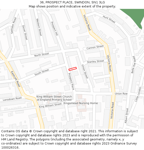 36, PROSPECT PLACE, SWINDON, SN1 3LG: Location map and indicative extent of plot