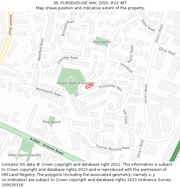 36, PURSEHOUSE WAY, DISS, IP22 4ET: Location map and indicative extent of plot