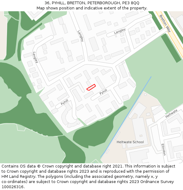 36, PYHILL, BRETTON, PETERBOROUGH, PE3 8QQ: Location map and indicative extent of plot