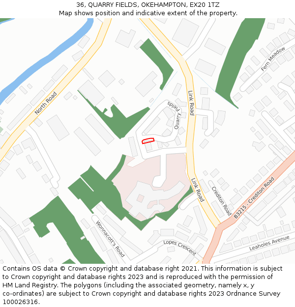 36, QUARRY FIELDS, OKEHAMPTON, EX20 1TZ: Location map and indicative extent of plot