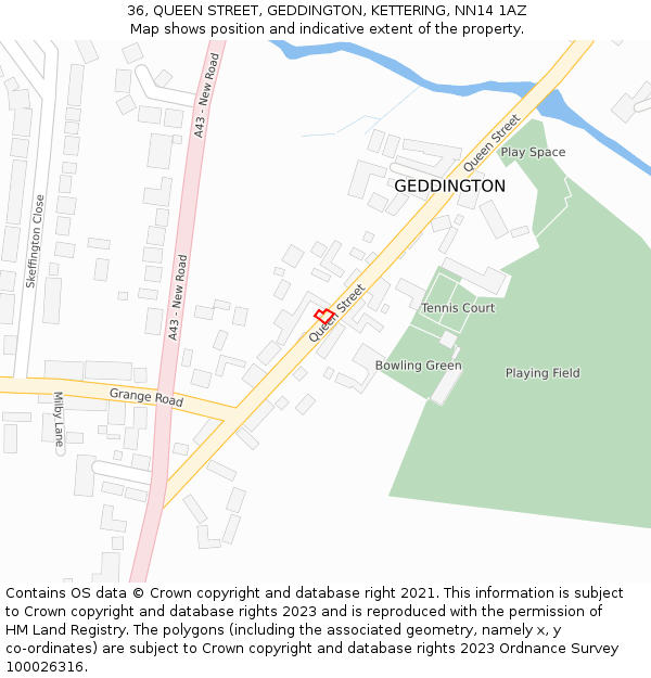 36, QUEEN STREET, GEDDINGTON, KETTERING, NN14 1AZ: Location map and indicative extent of plot