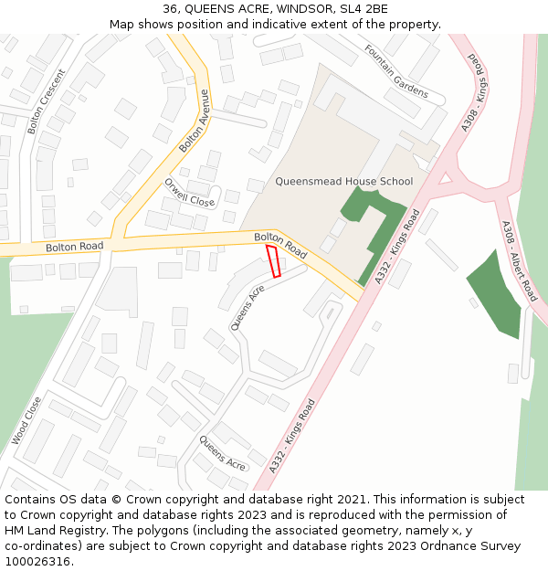 36, QUEENS ACRE, WINDSOR, SL4 2BE: Location map and indicative extent of plot