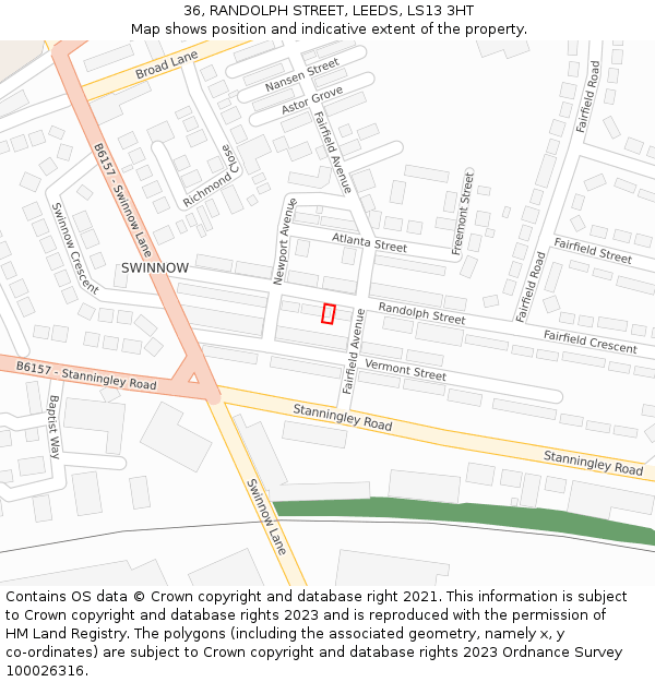 36, RANDOLPH STREET, LEEDS, LS13 3HT: Location map and indicative extent of plot