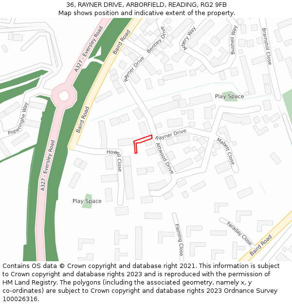 36, RAYNER DRIVE, ARBORFIELD, READING, RG2 9FB: Location map and indicative extent of plot