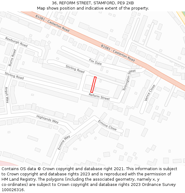 36, REFORM STREET, STAMFORD, PE9 2XB: Location map and indicative extent of plot