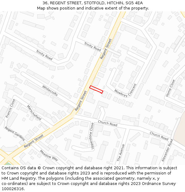 36, REGENT STREET, STOTFOLD, HITCHIN, SG5 4EA: Location map and indicative extent of plot