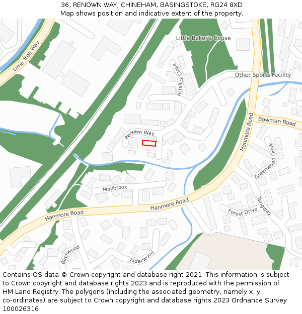 36, RENOWN WAY, CHINEHAM, BASINGSTOKE, RG24 8XD: Location map and indicative extent of plot