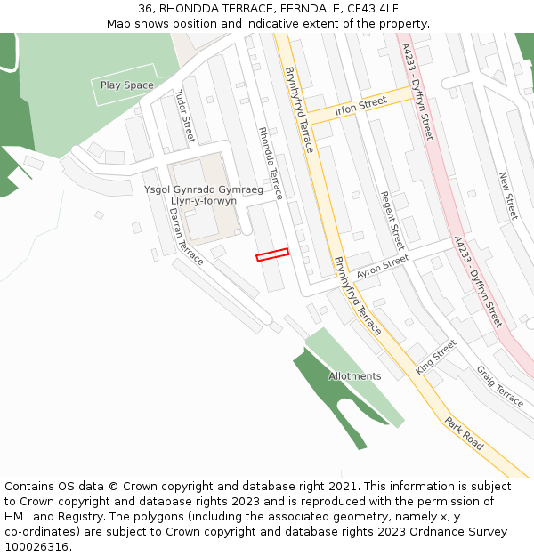 36, RHONDDA TERRACE, FERNDALE, CF43 4LF: Location map and indicative extent of plot