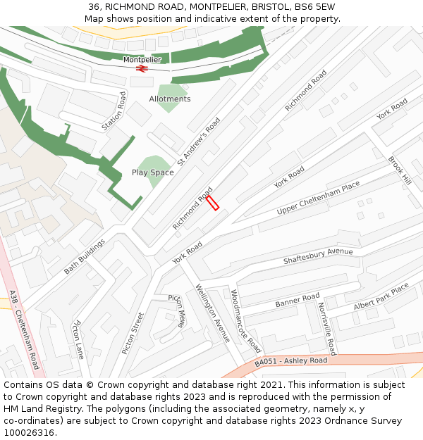 36, RICHMOND ROAD, MONTPELIER, BRISTOL, BS6 5EW: Location map and indicative extent of plot