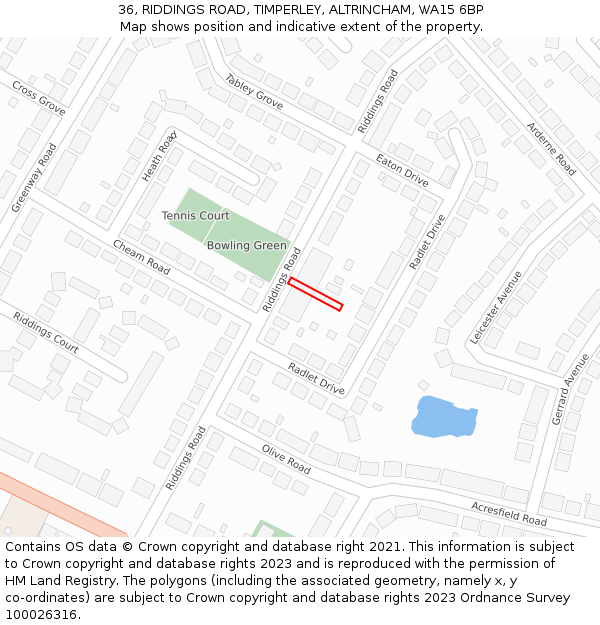 36, RIDDINGS ROAD, TIMPERLEY, ALTRINCHAM, WA15 6BP: Location map and indicative extent of plot