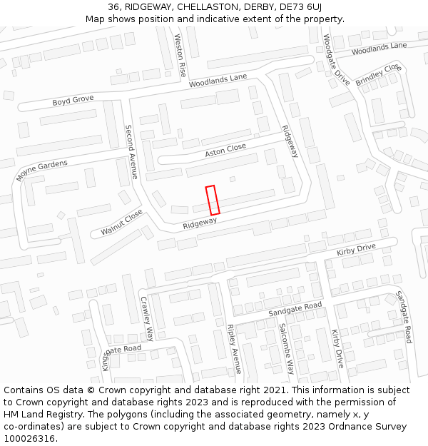 36, RIDGEWAY, CHELLASTON, DERBY, DE73 6UJ: Location map and indicative extent of plot