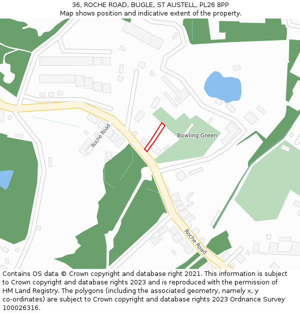 36, ROCHE ROAD, BUGLE, ST AUSTELL, PL26 8PP: Location map and indicative extent of plot