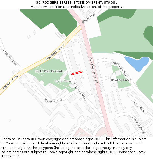 36, RODGERS STREET, STOKE-ON-TRENT, ST6 5SL: Location map and indicative extent of plot