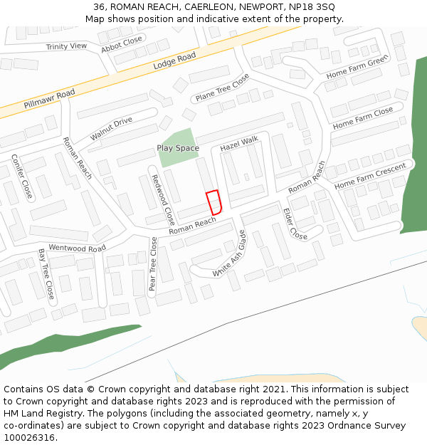 36, ROMAN REACH, CAERLEON, NEWPORT, NP18 3SQ: Location map and indicative extent of plot