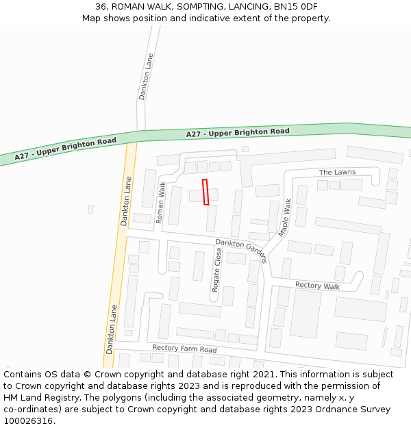 36, ROMAN WALK, SOMPTING, LANCING, BN15 0DF: Location map and indicative extent of plot