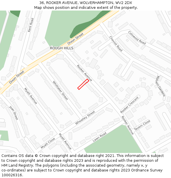 36, ROOKER AVENUE, WOLVERHAMPTON, WV2 2DX: Location map and indicative extent of plot