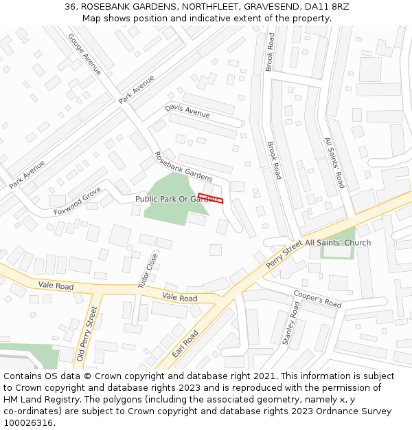 36, ROSEBANK GARDENS, NORTHFLEET, GRAVESEND, DA11 8RZ: Location map and indicative extent of plot