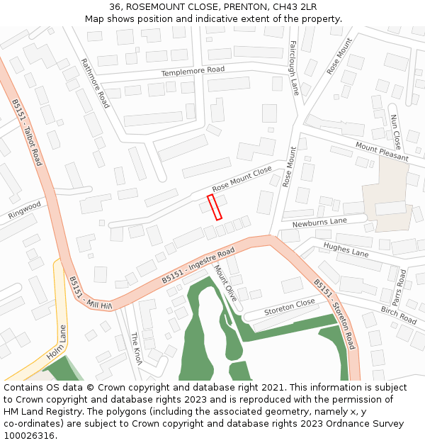 36, ROSEMOUNT CLOSE, PRENTON, CH43 2LR: Location map and indicative extent of plot