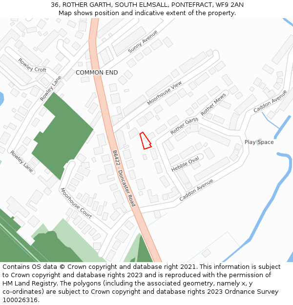 36, ROTHER GARTH, SOUTH ELMSALL, PONTEFRACT, WF9 2AN: Location map and indicative extent of plot