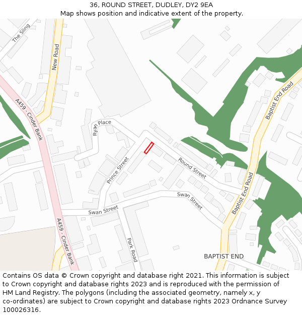 36, ROUND STREET, DUDLEY, DY2 9EA: Location map and indicative extent of plot