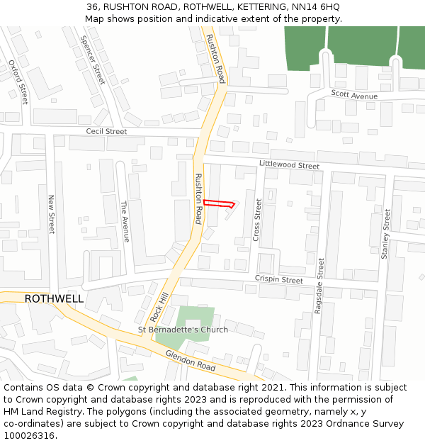 36, RUSHTON ROAD, ROTHWELL, KETTERING, NN14 6HQ: Location map and indicative extent of plot