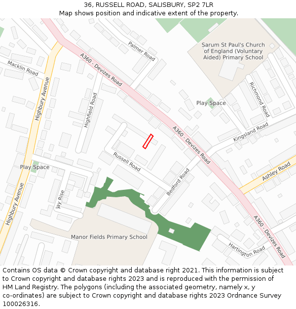 36, RUSSELL ROAD, SALISBURY, SP2 7LR: Location map and indicative extent of plot