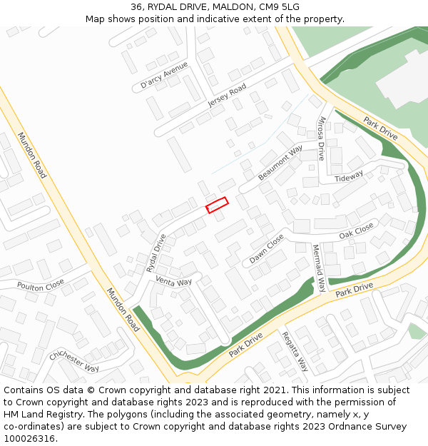 36, RYDAL DRIVE, MALDON, CM9 5LG: Location map and indicative extent of plot