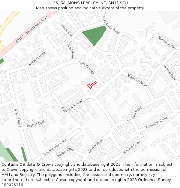 36, SALMONS LEAP, CALNE, SN11 9EU: Location map and indicative extent of plot