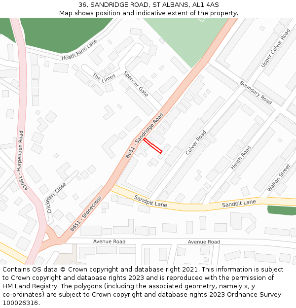 36, SANDRIDGE ROAD, ST ALBANS, AL1 4AS: Location map and indicative extent of plot