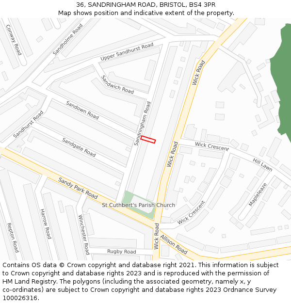 36, SANDRINGHAM ROAD, BRISTOL, BS4 3PR: Location map and indicative extent of plot