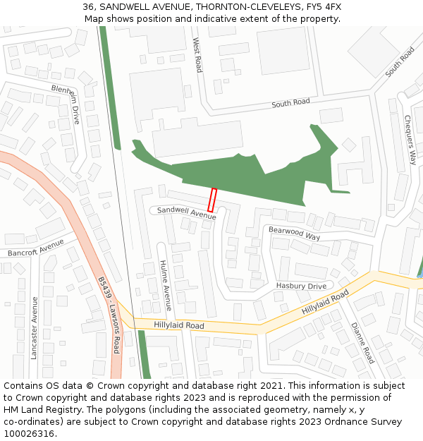 36, SANDWELL AVENUE, THORNTON-CLEVELEYS, FY5 4FX: Location map and indicative extent of plot