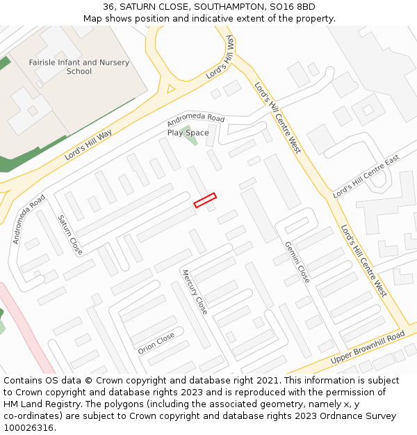 36, SATURN CLOSE, SOUTHAMPTON, SO16 8BD: Location map and indicative extent of plot