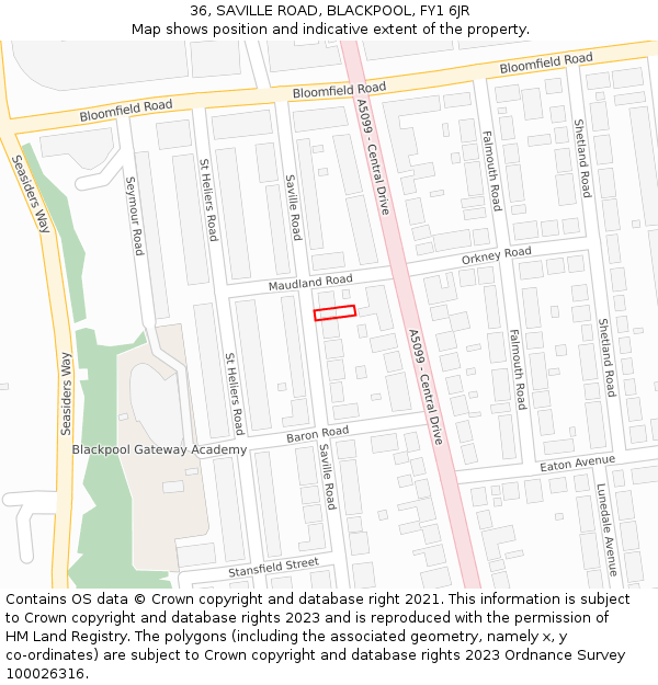 36, SAVILLE ROAD, BLACKPOOL, FY1 6JR: Location map and indicative extent of plot
