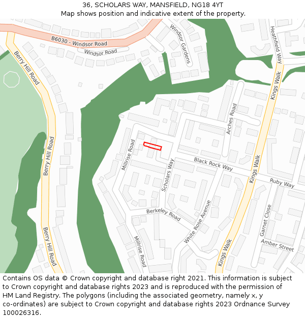 36, SCHOLARS WAY, MANSFIELD, NG18 4YT: Location map and indicative extent of plot