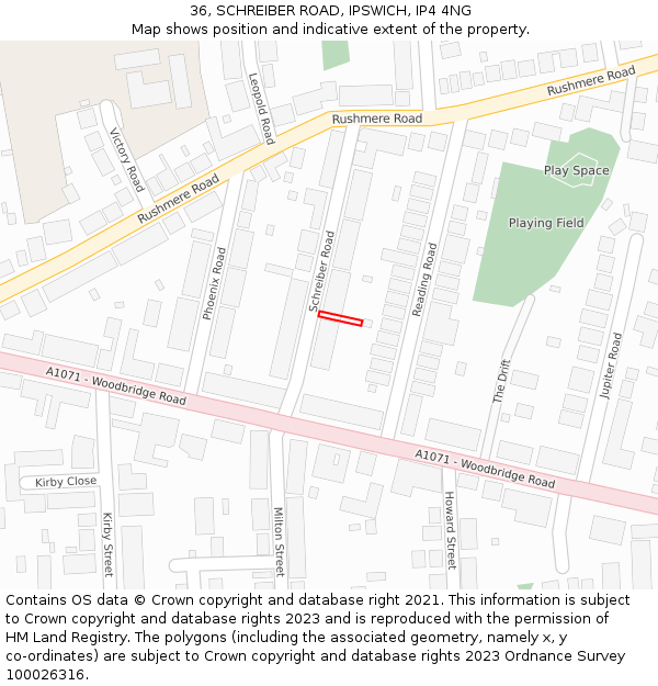 36, SCHREIBER ROAD, IPSWICH, IP4 4NG: Location map and indicative extent of plot