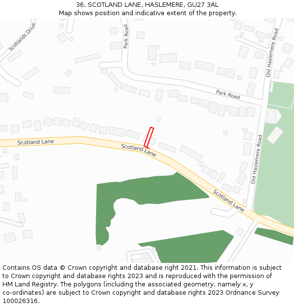 36, SCOTLAND LANE, HASLEMERE, GU27 3AL: Location map and indicative extent of plot