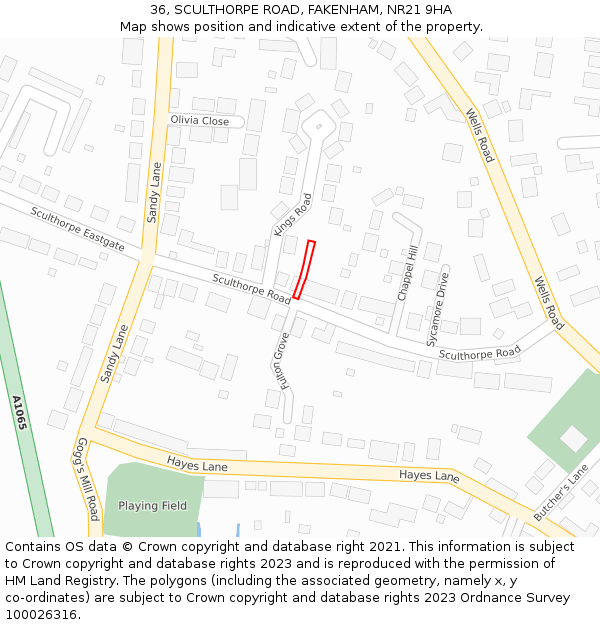 36, SCULTHORPE ROAD, FAKENHAM, NR21 9HA: Location map and indicative extent of plot